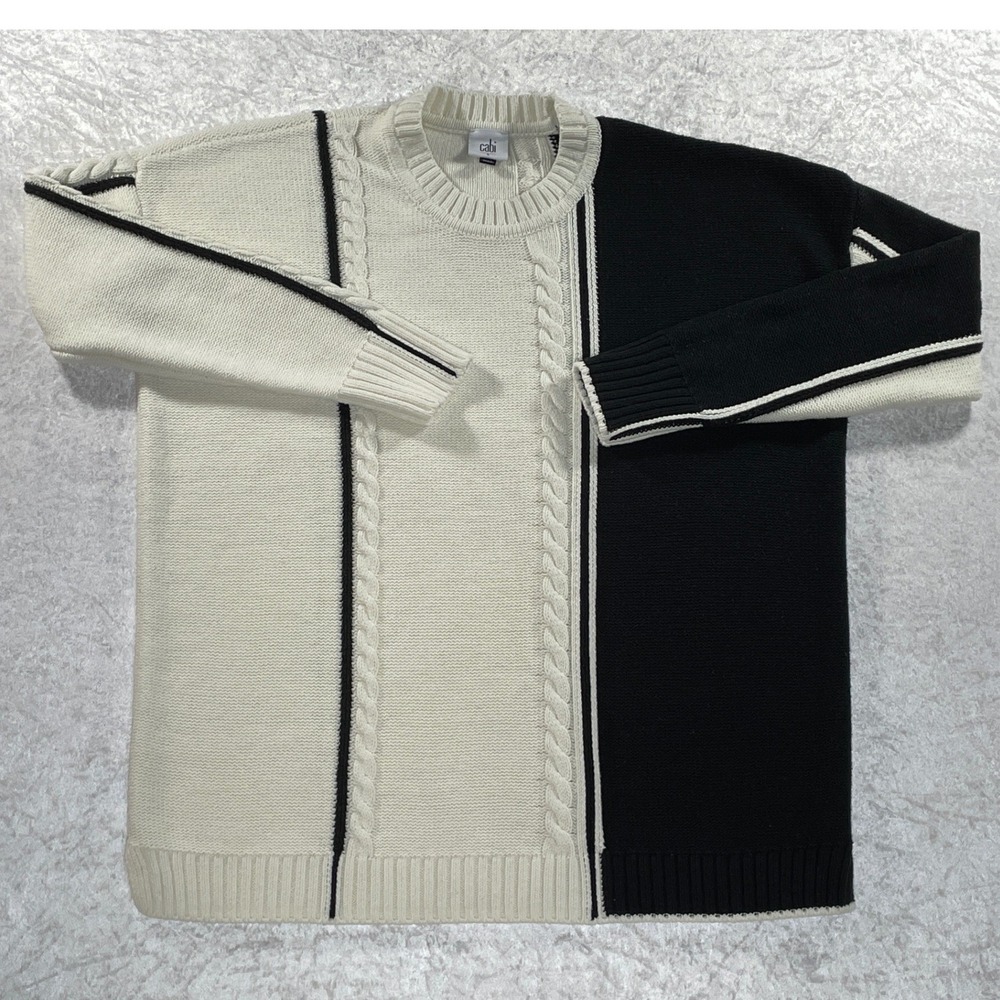Cabi EUC Lineup Pullover #4468 Black White Cable Knit Sweater Size Small